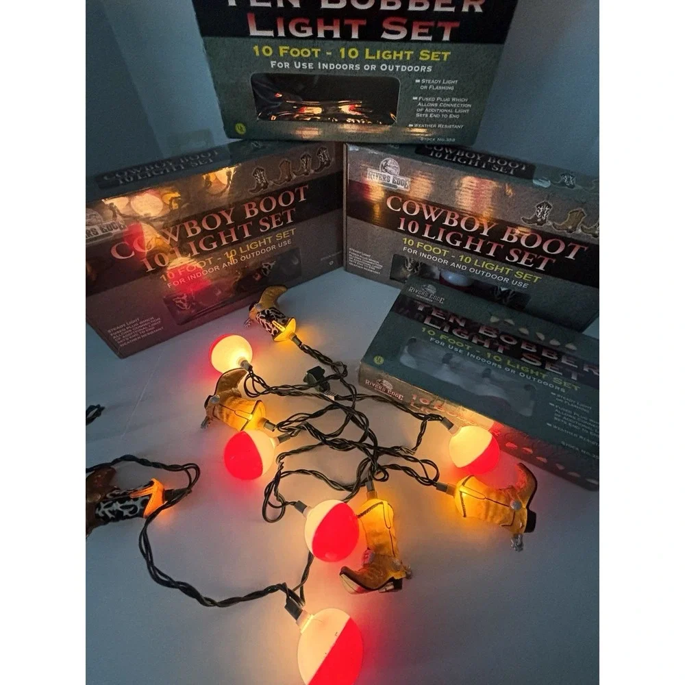 3‎ Rivers Edge Cowboy Boots Lights 10Ft Light Sets LOT Fishing Texas Floats NIB